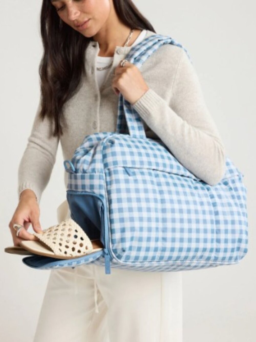 Calpak Luka Duffel French Blue Gingham - Picture 5 of 14